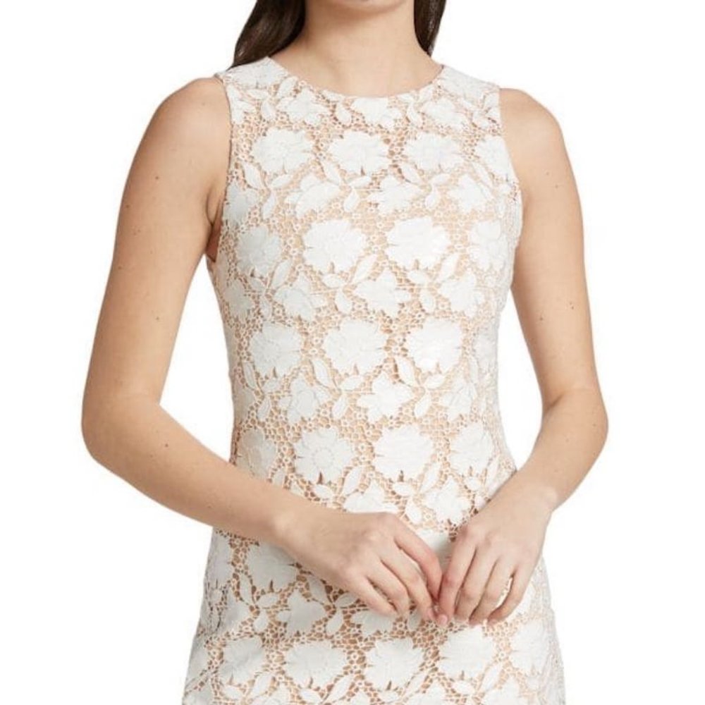 NWT Alice + Olivia Clyde Faux Leather Sheath Dress Ivory 6